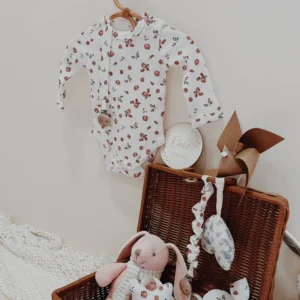 Rose print waffle bodysuit long sleeve baby cotton outfit