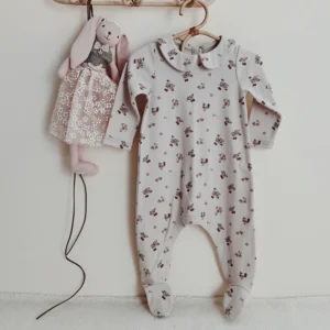 vintage cherry floral footed romper with peter pan collar