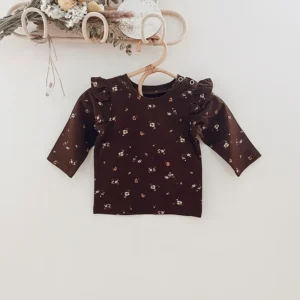 vintage floral ruffle shoulder top brown baby long sleeve shirt