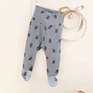 blue ribbed bear print footed pants baby leggings