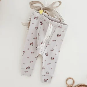 vintage cherry drawstring baby pants neutral floral leggings