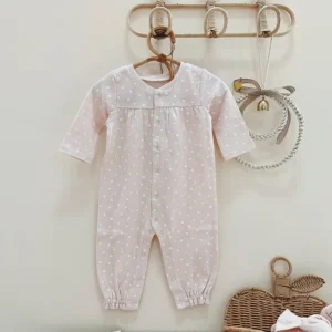 pink heart print baby romper light pink long sleeve coverall