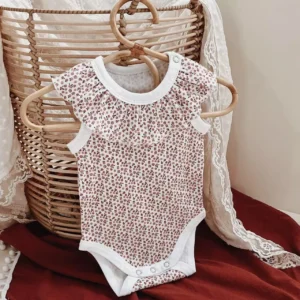 ribbed floral ruffled bodysuit baby girl cape collar