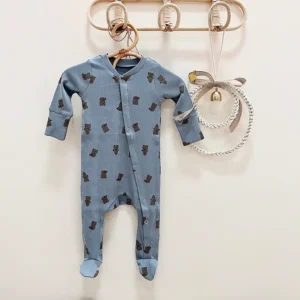 blue ribbed bear print footed romper newborn coverall