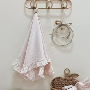 pink heart print baby blanket ruffled light pink swaddle