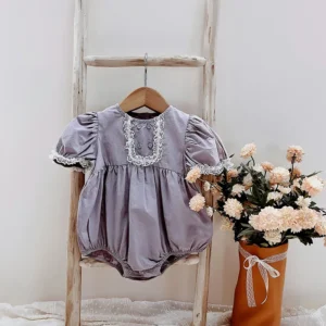 vintage lace puff sleeve baby bodysuit purple