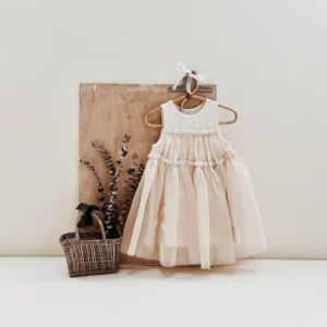 cream ribbed knit baby dress tulle tutu skirt sleeveless