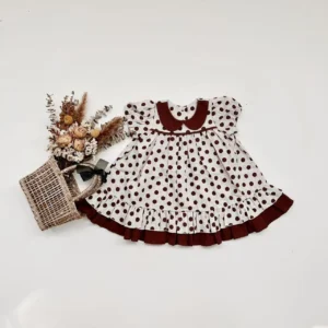 vintage polka dot baby dress peter pan collar burgundy white
