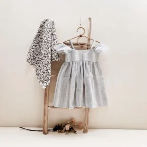 light grey striped baby dress cold shoulder summer outfit
