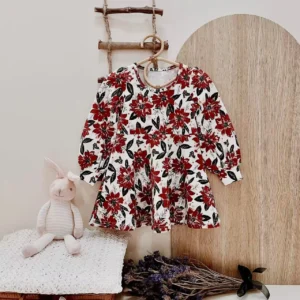 red floral baby dress long sleeve skater skirt festive outfit