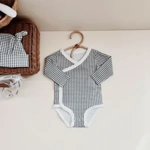 gingham baby bodysuit kimono wrap black and white