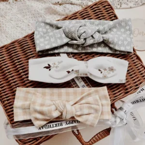 baby bow headband set floral gingham mint green beige