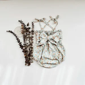 floral tie strap baby romper front bow bubble fit