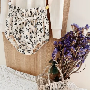 floral girl bloomers paperbag waist black and white