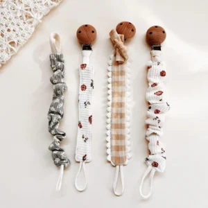 fabric pacifier clip set floral gingham wood clip