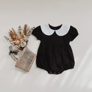 black peter pan collar baby romper bubble fit