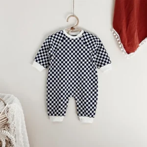 checkerboard raglan baby jumpsuit long sleeve coverall