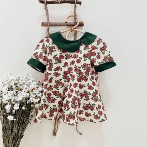 vintage rose baby dress green peter pan collar