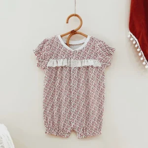 vintage floral ruffled baby romper short sleeve lace detail