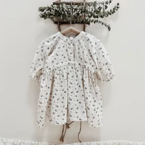 vintage floral puff sleeve baby dress gathered waist