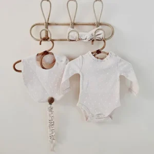 heart print baby bodysuit ruffle neck pink set