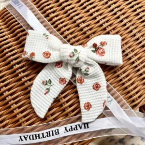 vintage rose floral baby bow waffle knit red rose print