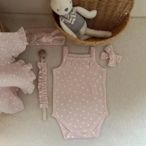 pink heart print baby bodysuit ruffle camisole sleeveless