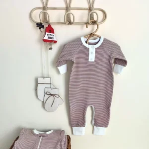 striped baby jumpsuit henley neck long sleeve contrast cuff