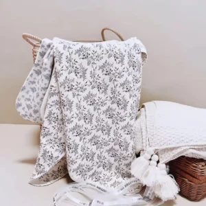 vintage botanical knit baby blanket floral print tassels