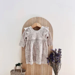 vintage floral baby dress ruffle shoulders long sleeve
